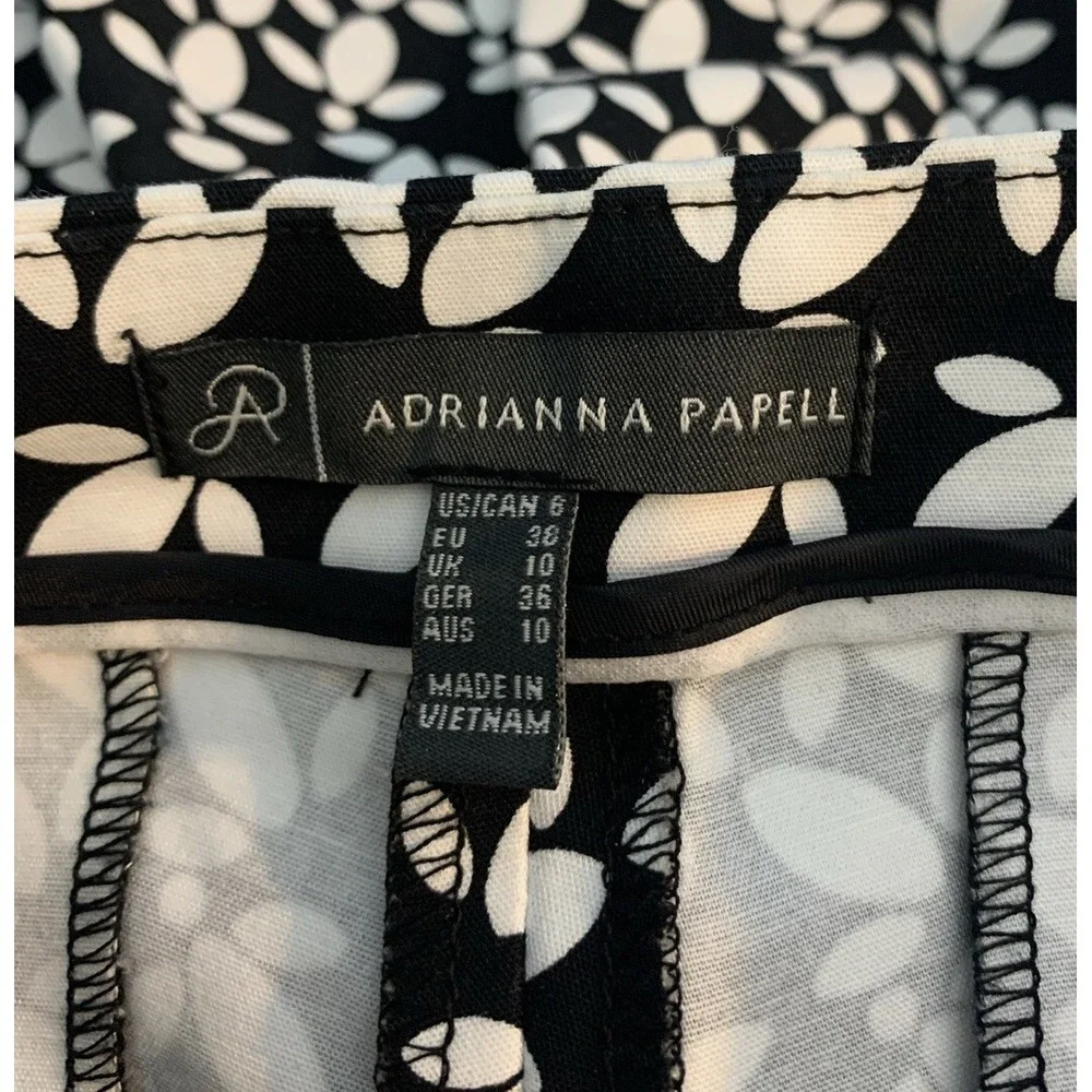 Adrianna Papell Black White Floral Ankle Length Pants Size 8
